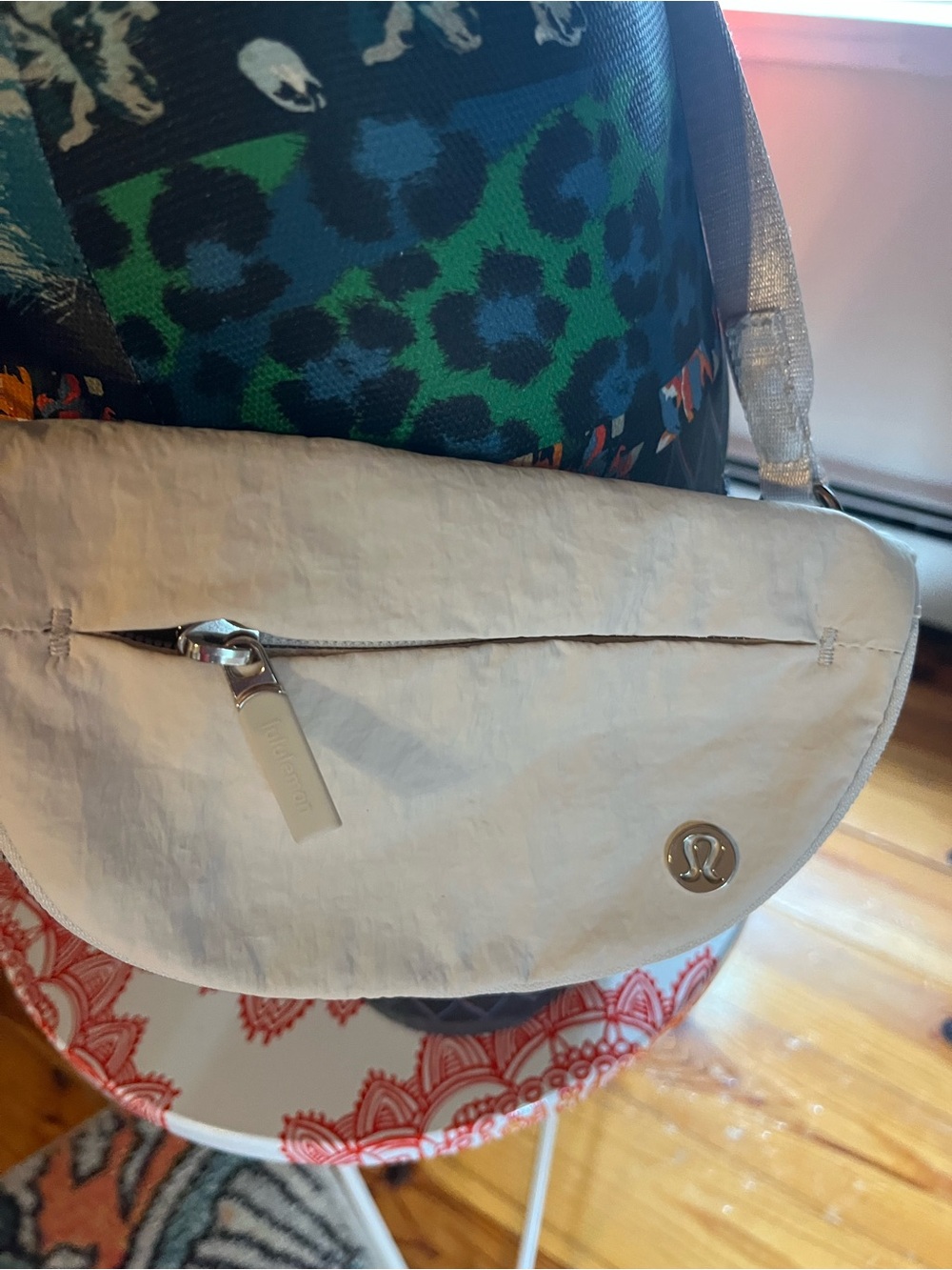 lululemon athletica White Crossbody Belt Bag with Silver Logo